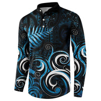 New Zealand Sea Week Button Sweatshirt Maori Wave Pattern Ocean Blue LT05 - Polynesian Pride