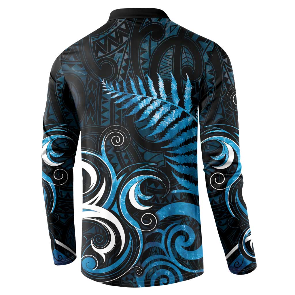 New Zealand Sea Week Button Sweatshirt Maori Wave Pattern Ocean Blue LT05 - Polynesian Pride