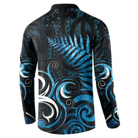 New Zealand Sea Week Button Sweatshirt Maori Wave Pattern Ocean Blue LT05 - Polynesian Pride