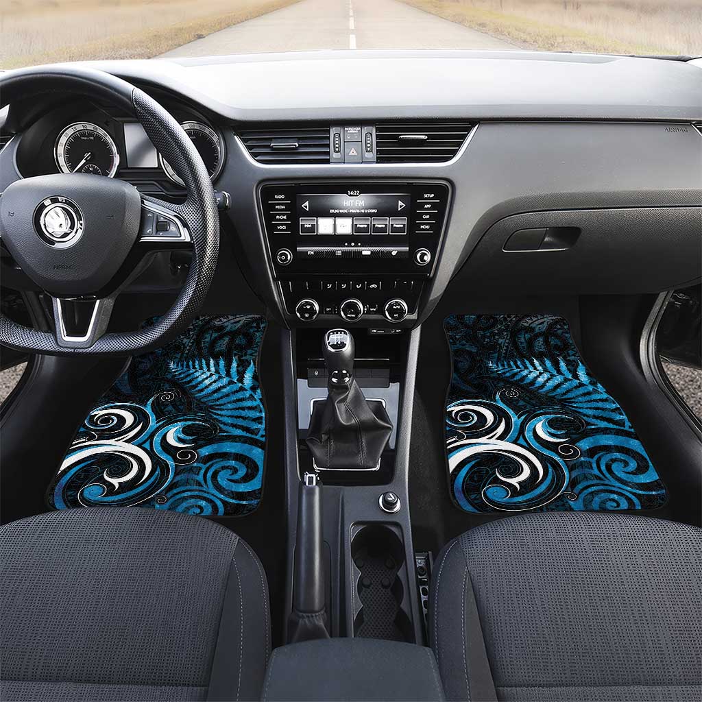 New Zealand Sea Week Car Mats Maori Wave Pattern Ocean Blue LT05 Set 2pcs - Front Blue - Polynesian Pride