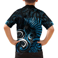 New Zealand Sea Week Family Matching Off The Shoulder Long Sleeve Dress and Hawaiian Shirt Maori Wave Pattern Ocean Blue