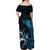 New Zealand Sea Week Family Matching Off Shoulder Maxi Dress and Hawaiian Shirt Maori Wave Pattern Ocean Blue