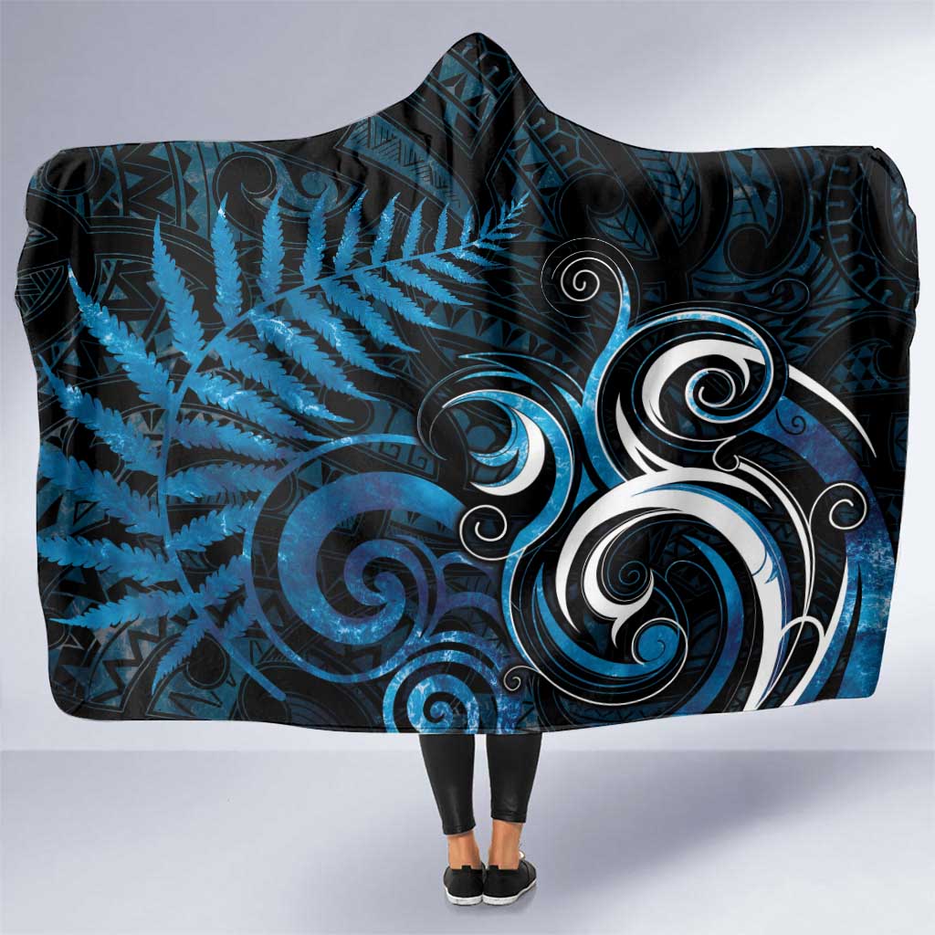 New Zealand Sea Week Hooded Blanket Maori Wave Pattern Ocean Blue LT05 One Size Blue - Polynesian Pride
