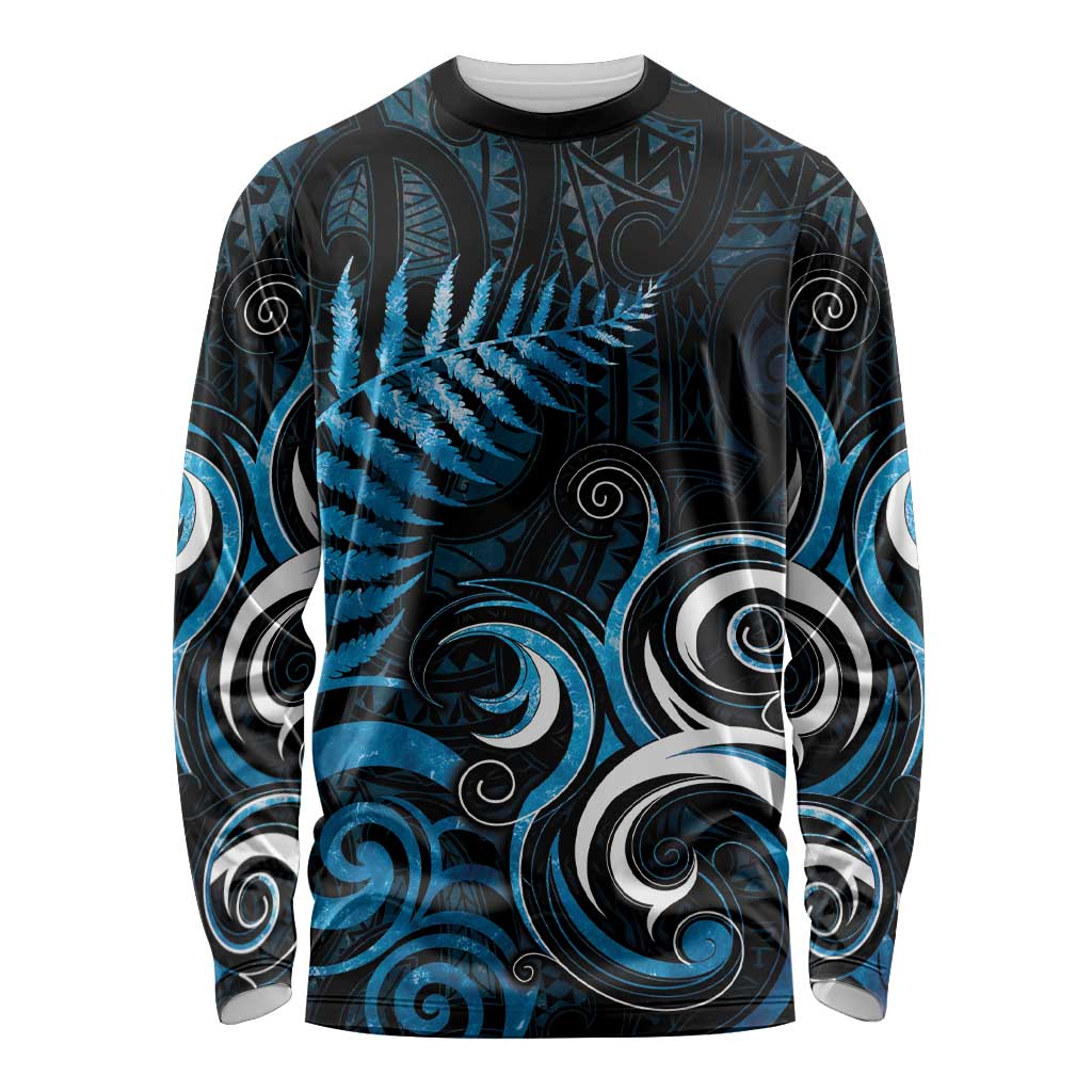 New Zealand Sea Week Long Sleeve Shirt Maori Wave Pattern Ocean Blue LT05 Unisex Blue - Polynesian Pride