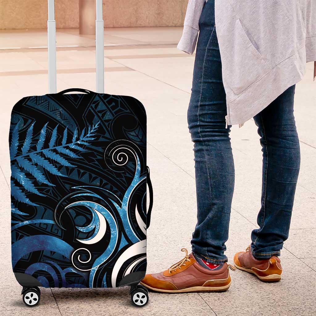 New Zealand Sea Week Luggage Cover Maori Wave Pattern Ocean Blue