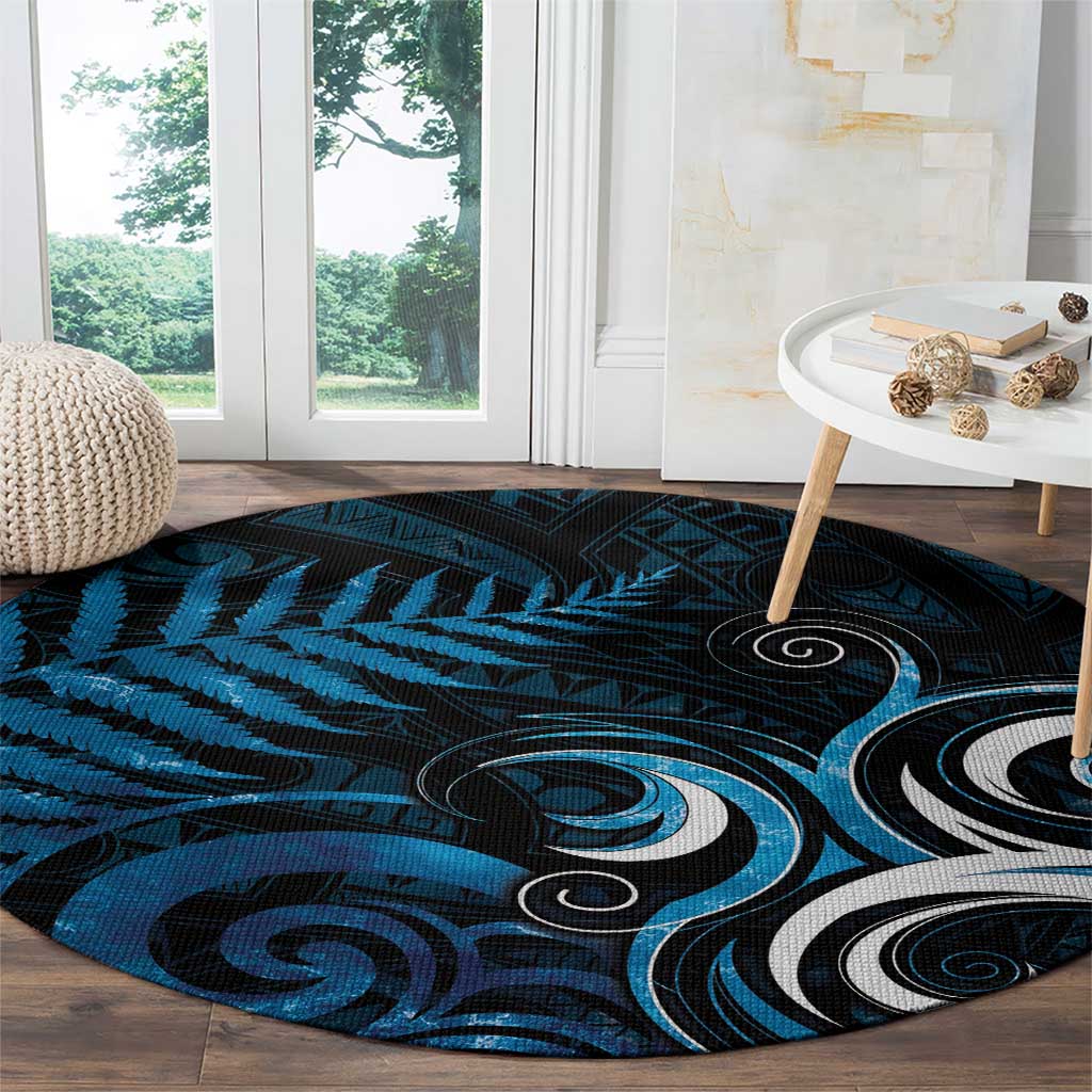 New Zealand Sea Week Round Carpet Maori Wave Pattern Ocean Blue