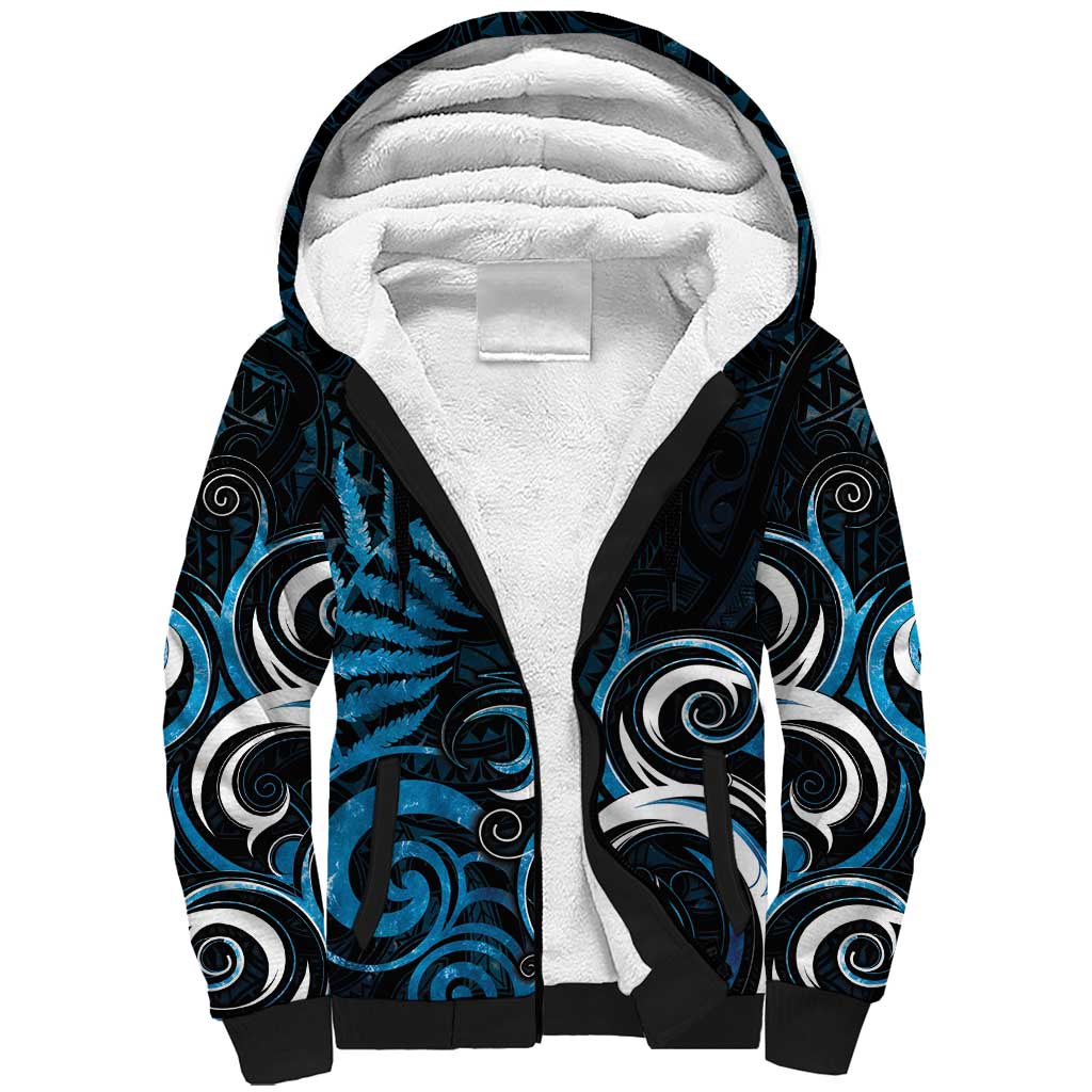 New Zealand Sea Week Sherpa Hoodie Maori Wave Pattern Ocean Blue LT05 Unisex Blue - Polynesian Pride