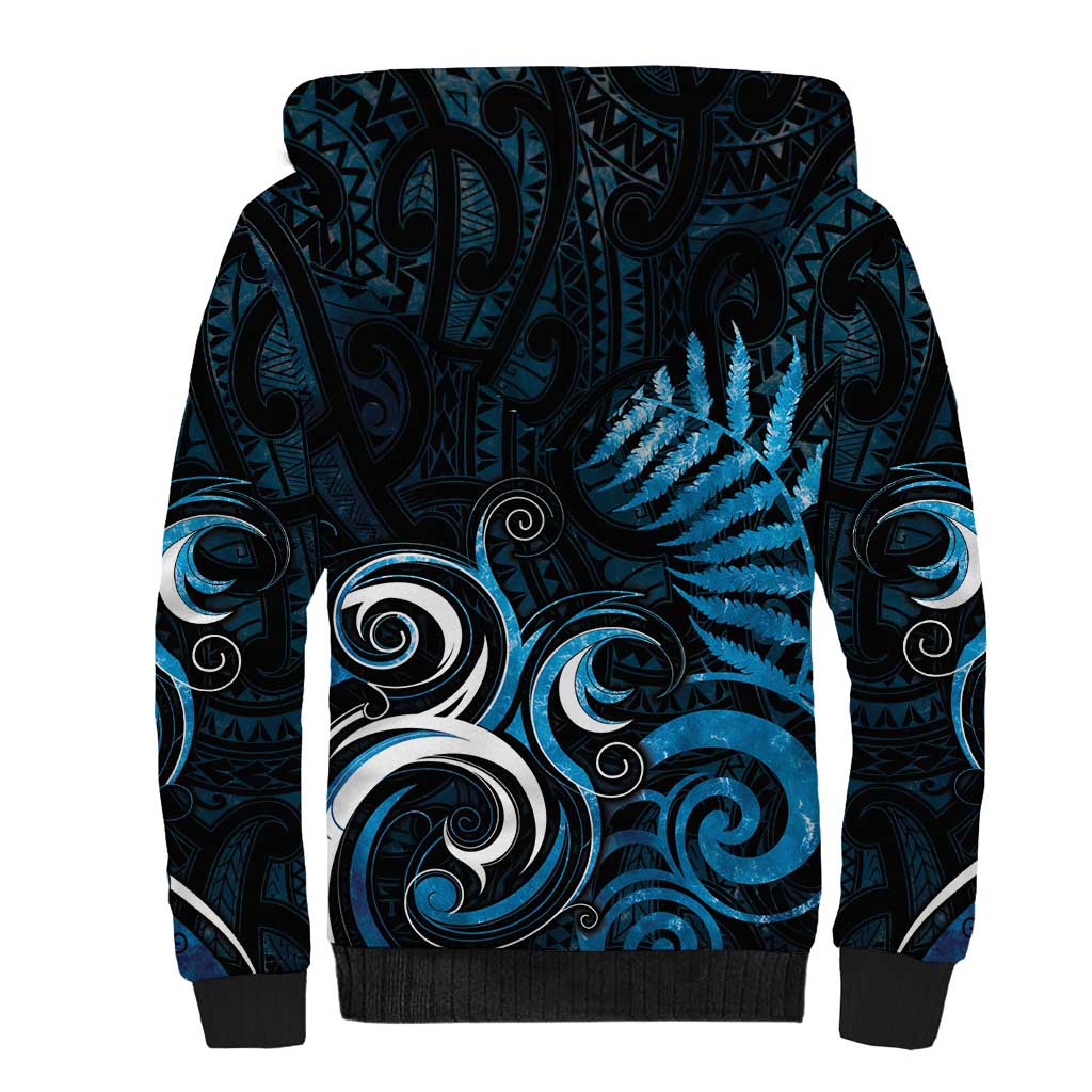 New Zealand Sea Week Sherpa Hoodie Maori Wave Pattern Ocean Blue LT05 - Polynesian Pride