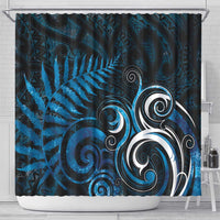 New Zealand Sea Week Shower Curtain Maori Wave Pattern Ocean Blue