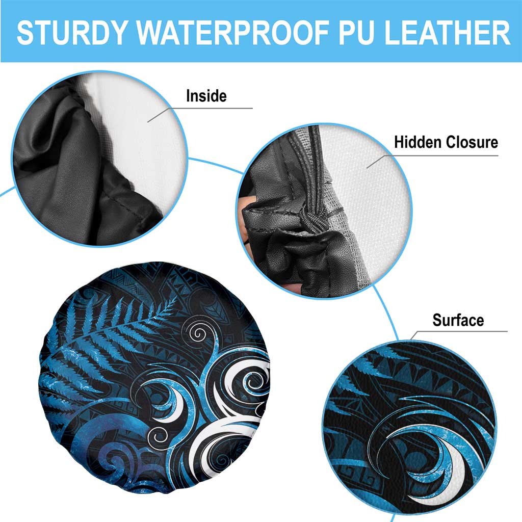 New Zealand Sea Week Spare Tire Cover Maori Wave Pattern Ocean Blue