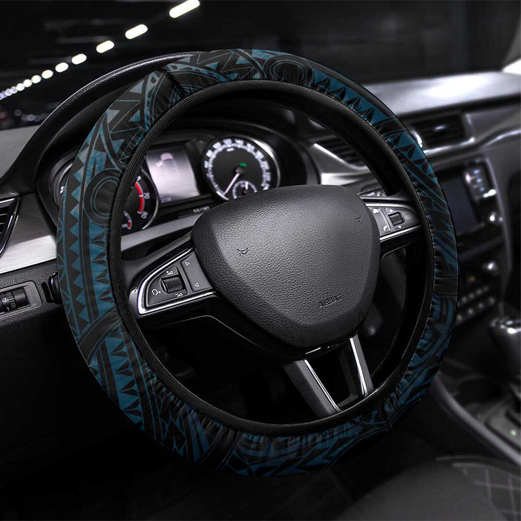New Zealand Sea Week Steering Wheel Cover Maori Wave Pattern Ocean Blue LT05 Universal Fit Blue - Polynesian Pride