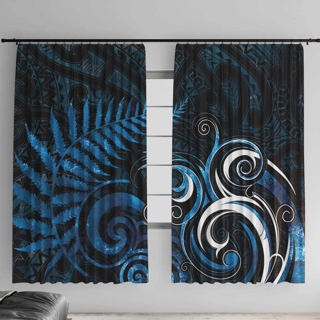 New Zealand Sea Week Window Curtain Maori Wave Pattern Ocean Blue