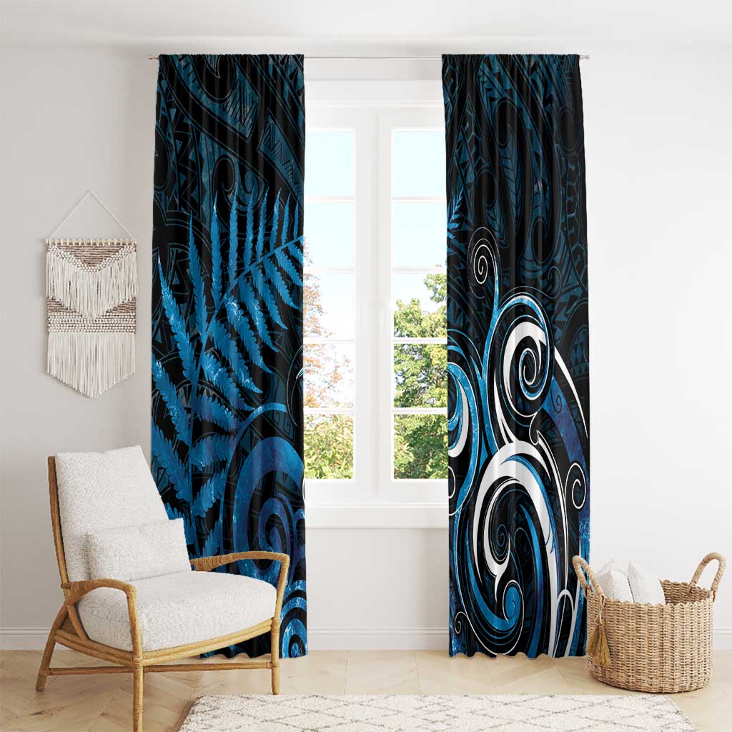 New Zealand Sea Week Window Curtain Maori Wave Pattern Ocean Blue LT05 - Polynesian Pride