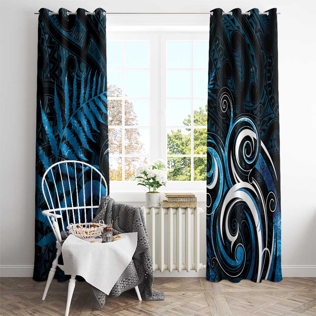 New Zealand Sea Week Window Curtain Maori Wave Pattern Ocean Blue LT05 - Polynesian Pride