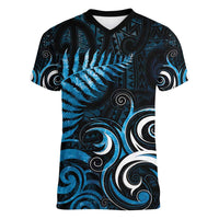 New Zealand Sea Week Women V-Neck T-Shirt Maori Wave Pattern Ocean Blue LT05 Female Blue - Polynesian Pride