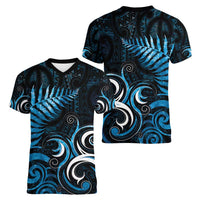 New Zealand Sea Week Women V-Neck T-Shirt Maori Wave Pattern Ocean Blue LT05 - Polynesian Pride