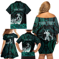 Personalised New Zealand Waka Racing Family Matching Off Shoulder Short Dress and Hawaiian Shirt Maori Warriors