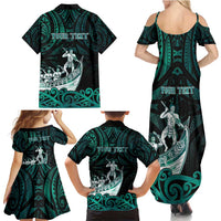 Personalised New Zealand Waka Racing Family Matching Summer Maxi Dress and Hawaiian Shirt Maori Warriors