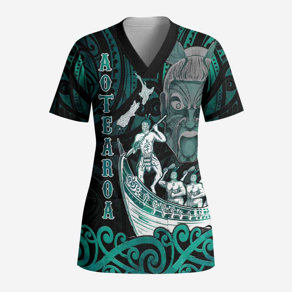 Personalised New Zealand Waka Racing Scrub Top Maori Warriors - Polynesian Pride