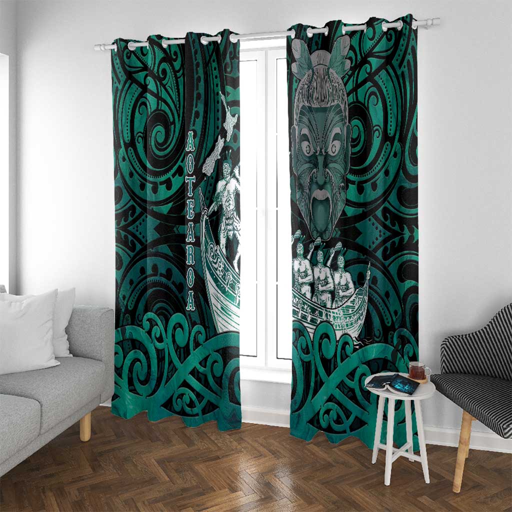New Zealand Waka Racing Window Curtain Maori Warriors LT05 With Grommets Green - Polynesian Pride