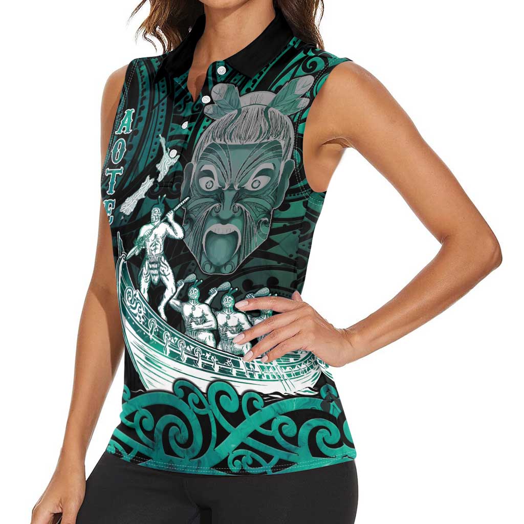 Personalised New Zealand Waka Racing Women Sleeveless Polo Shirt Maori Warriors