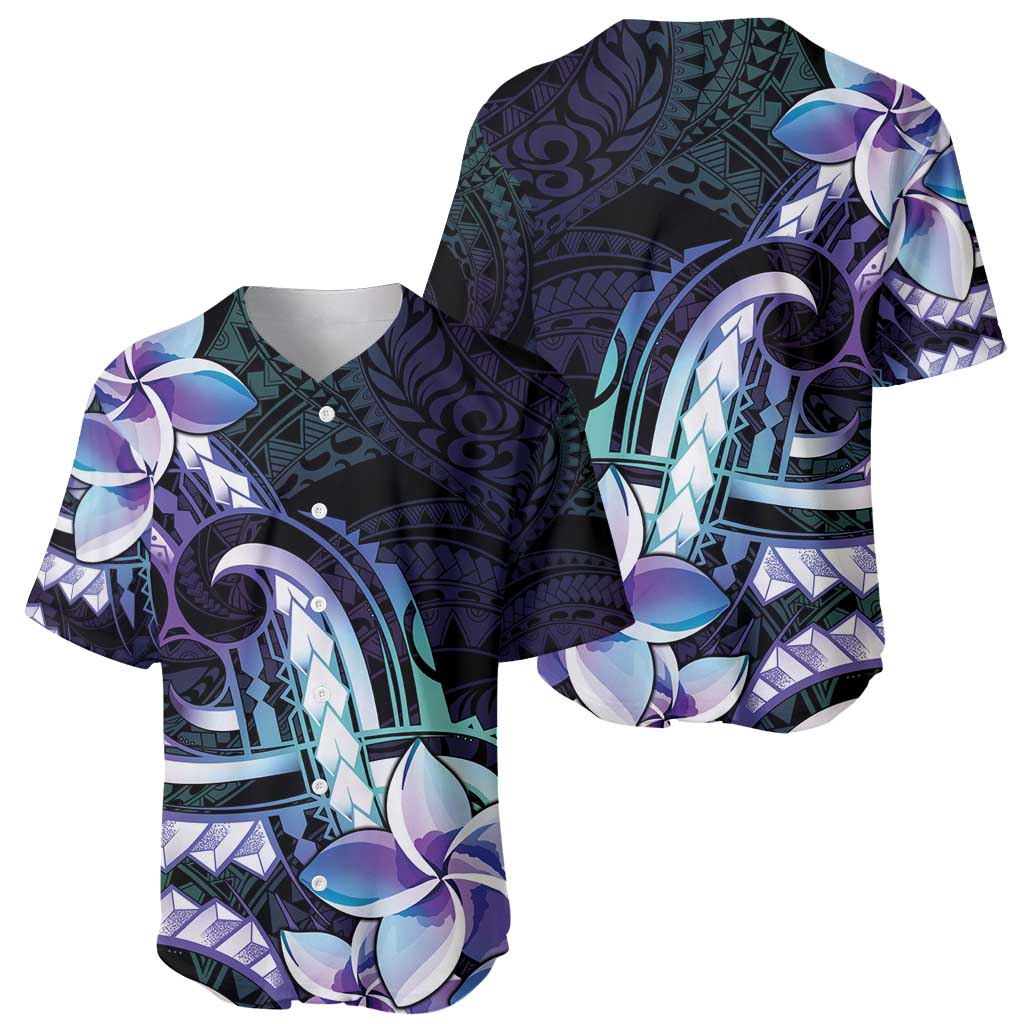 Polynesian Art Tattoo Baseball Jersey Plumeria Flowers Turquoise Gradient