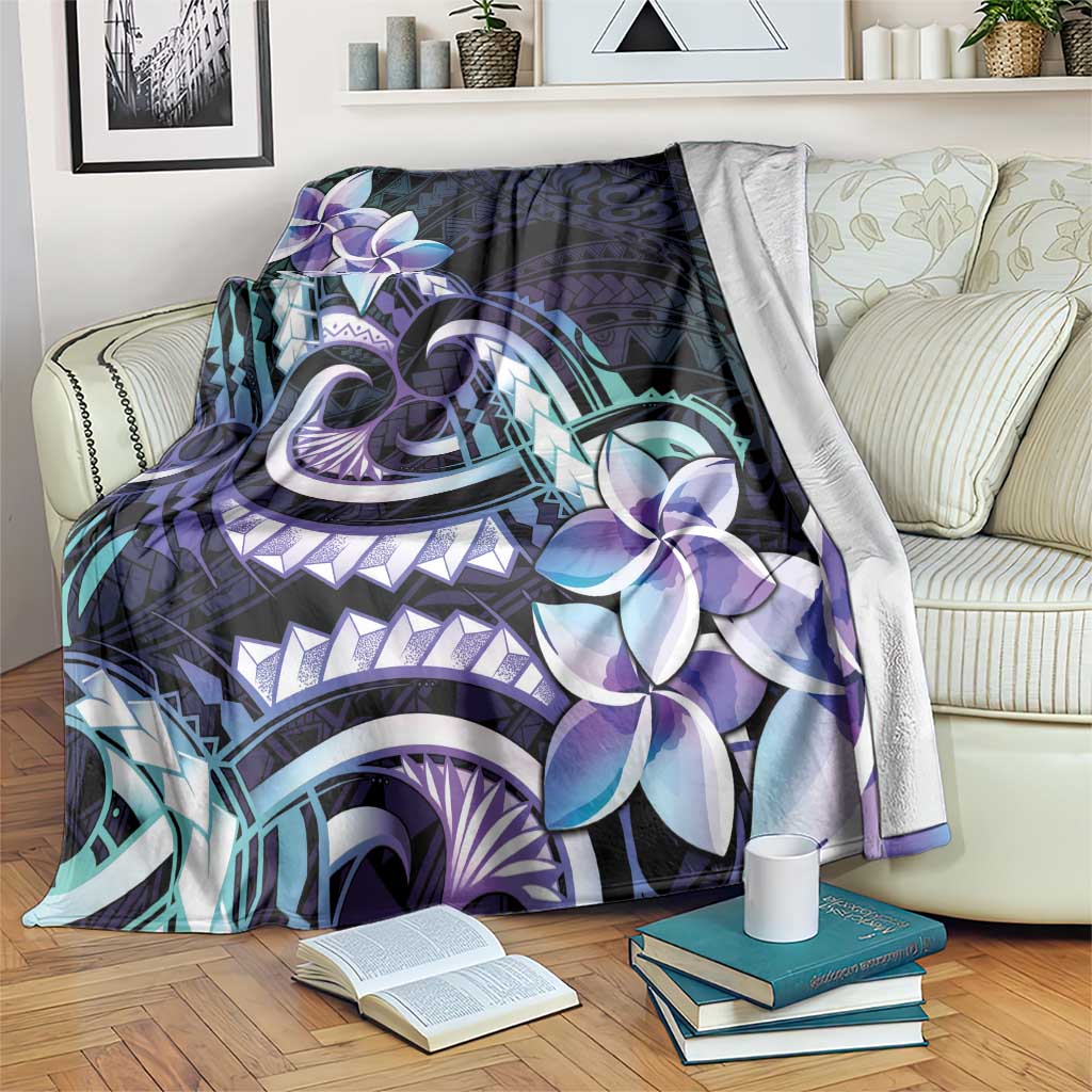 Polynesian Art Tattoo Blanket Plumeria Flowers Turquoise Gradient LT05 Turquoise - Polynesian Pride