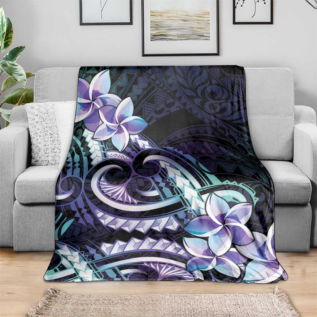 Polynesian Art Tattoo Blanket Plumeria Flowers Turquoise Gradient LT05 - Polynesian Pride