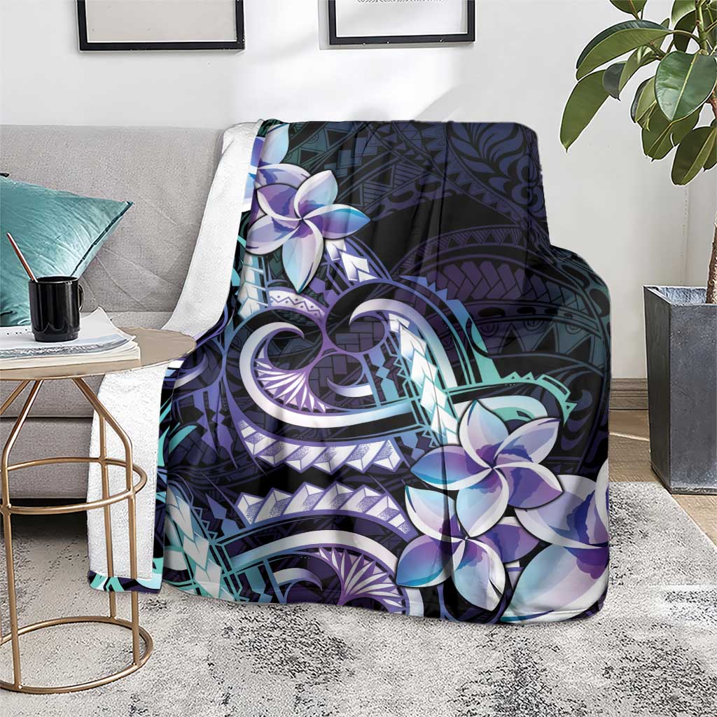 Polynesian Art Tattoo Blanket Plumeria Flowers Turquoise Gradient LT05 - Polynesian Pride