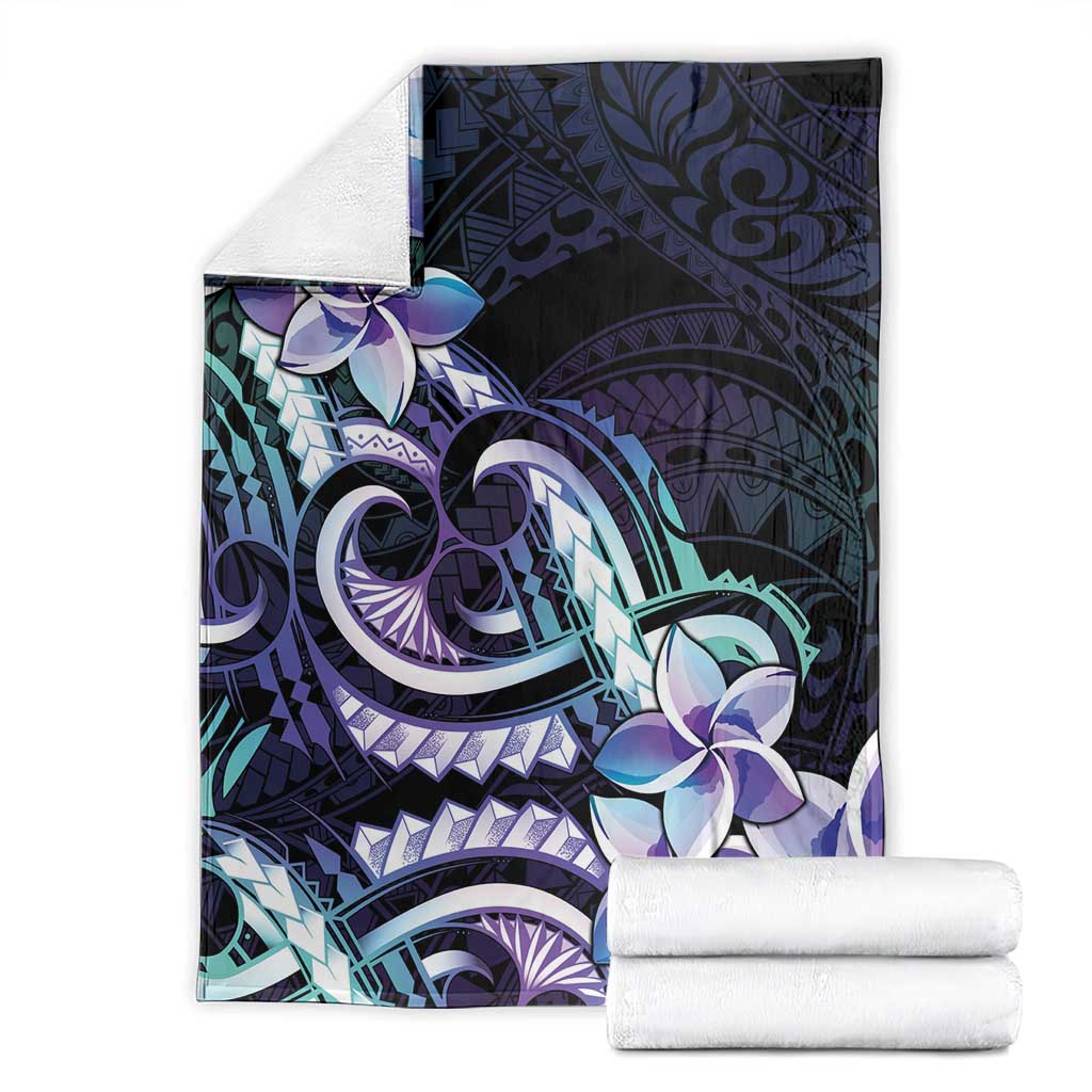 Polynesian Art Tattoo Blanket Plumeria Flowers Turquoise Gradient LT05 - Polynesian Pride