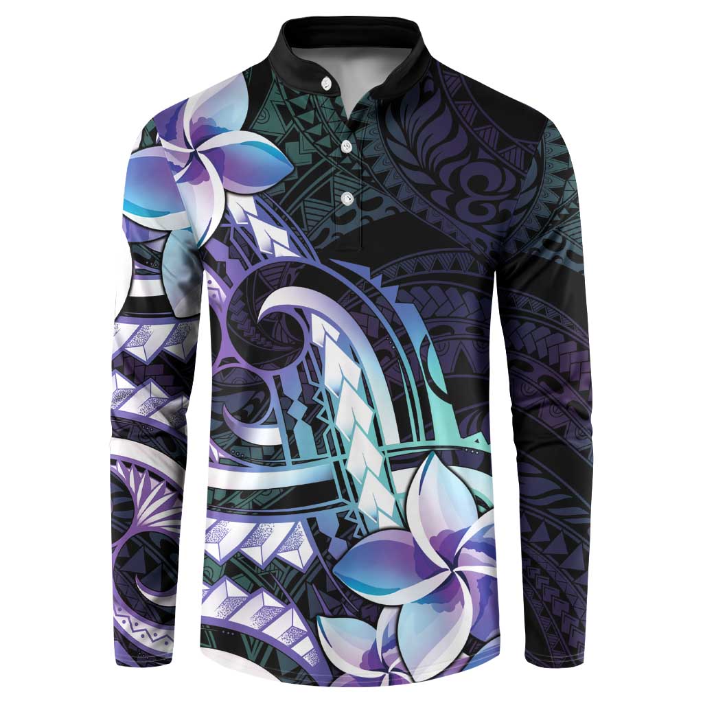 Polynesian Art Tattoo Button Sweatshirt Plumeria Flowers Turquoise Gradient LT05 Turquoise - Polynesian Pride