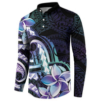 Polynesian Art Tattoo Button Sweatshirt Plumeria Flowers Turquoise Gradient LT05 - Polynesian Pride