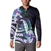 Polynesian Art Tattoo Button Sweatshirt Plumeria Flowers Turquoise Gradient LT05 - Polynesian Pride