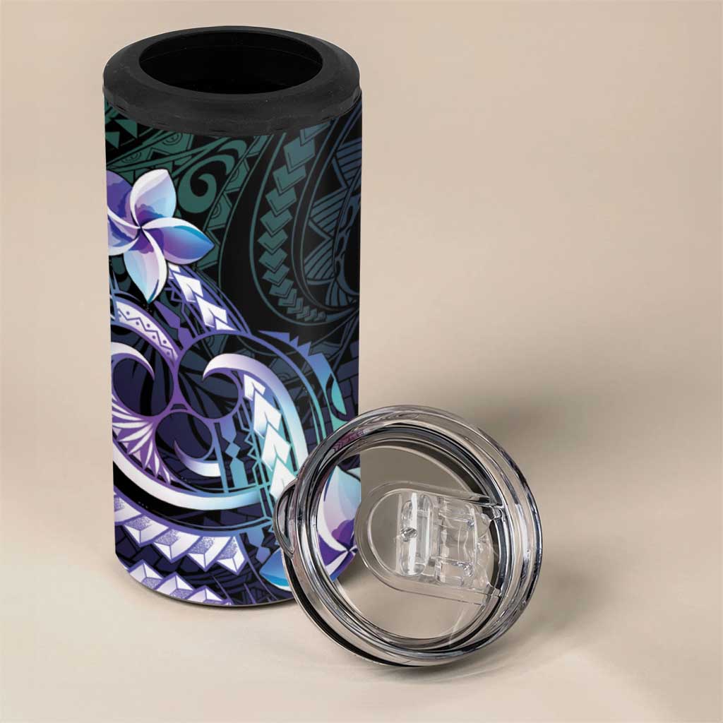 Polynesian Art Tattoo 4 in 1 Can Cooler Tumbler Plumeria Flowers Turquoise Gradient LT05 - Polynesian Pride
