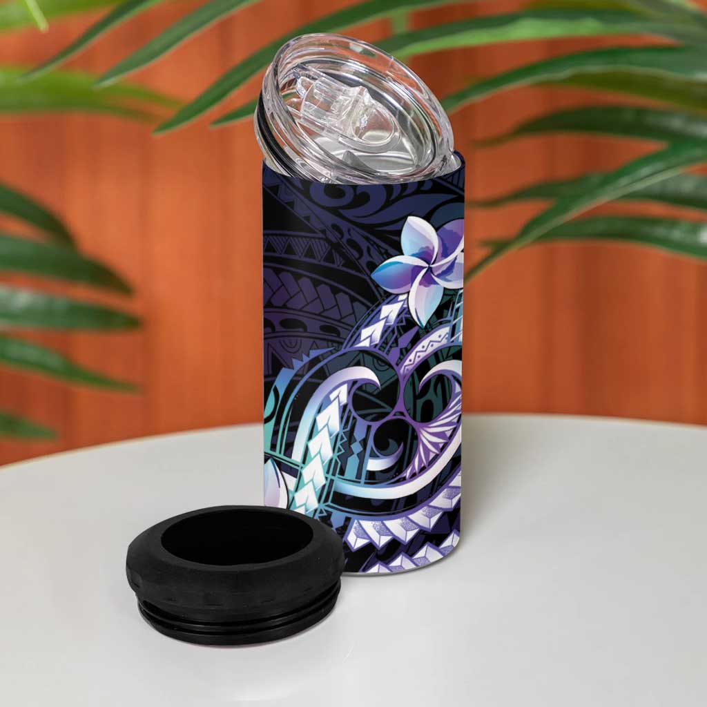Polynesian Art Tattoo 4 in 1 Can Cooler Tumbler Plumeria Flowers Turquoise Gradient LT05 - Polynesian Pride