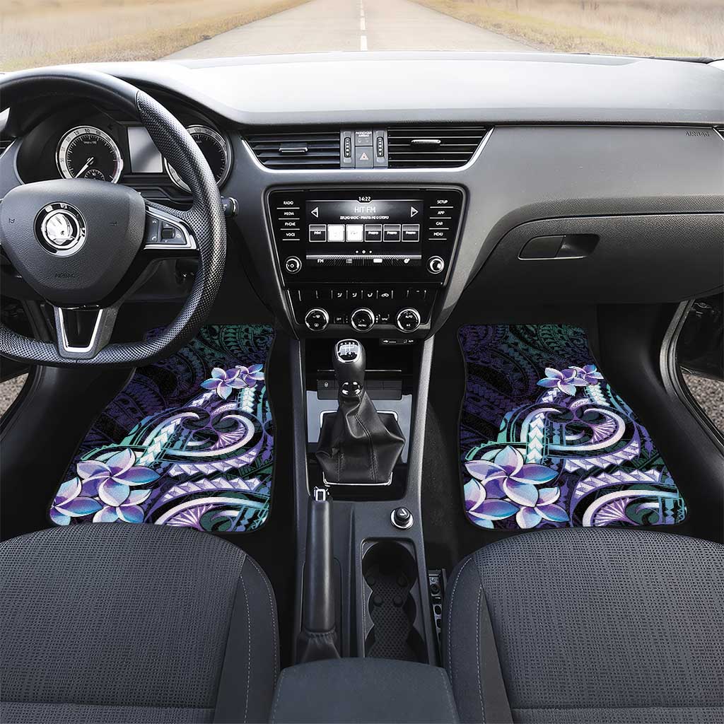 Polynesian Art Tattoo Car Mats Plumeria Flowers Turquoise Gradient LT05 Set 2pcs - Front Turquoise - Polynesian Pride