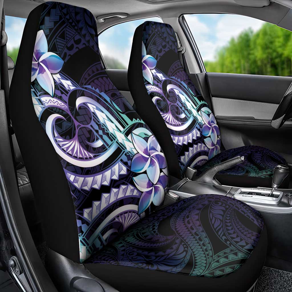 Polynesian Art Tattoo Car Seat Cover Plumeria Flowers Turquoise Gradient