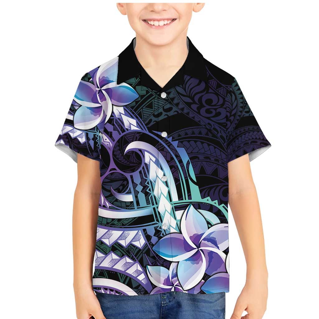 Polynesian Art Tattoo Family Matching Mermaid Dress and Hawaiian Shirt Plumeria Flowers Turquoise Gradient