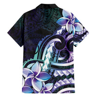 Polynesian Art Tattoo Family Matching Short Sleeve Bodycon Dress and Hawaiian Shirt Plumeria Flowers Turquoise Gradient