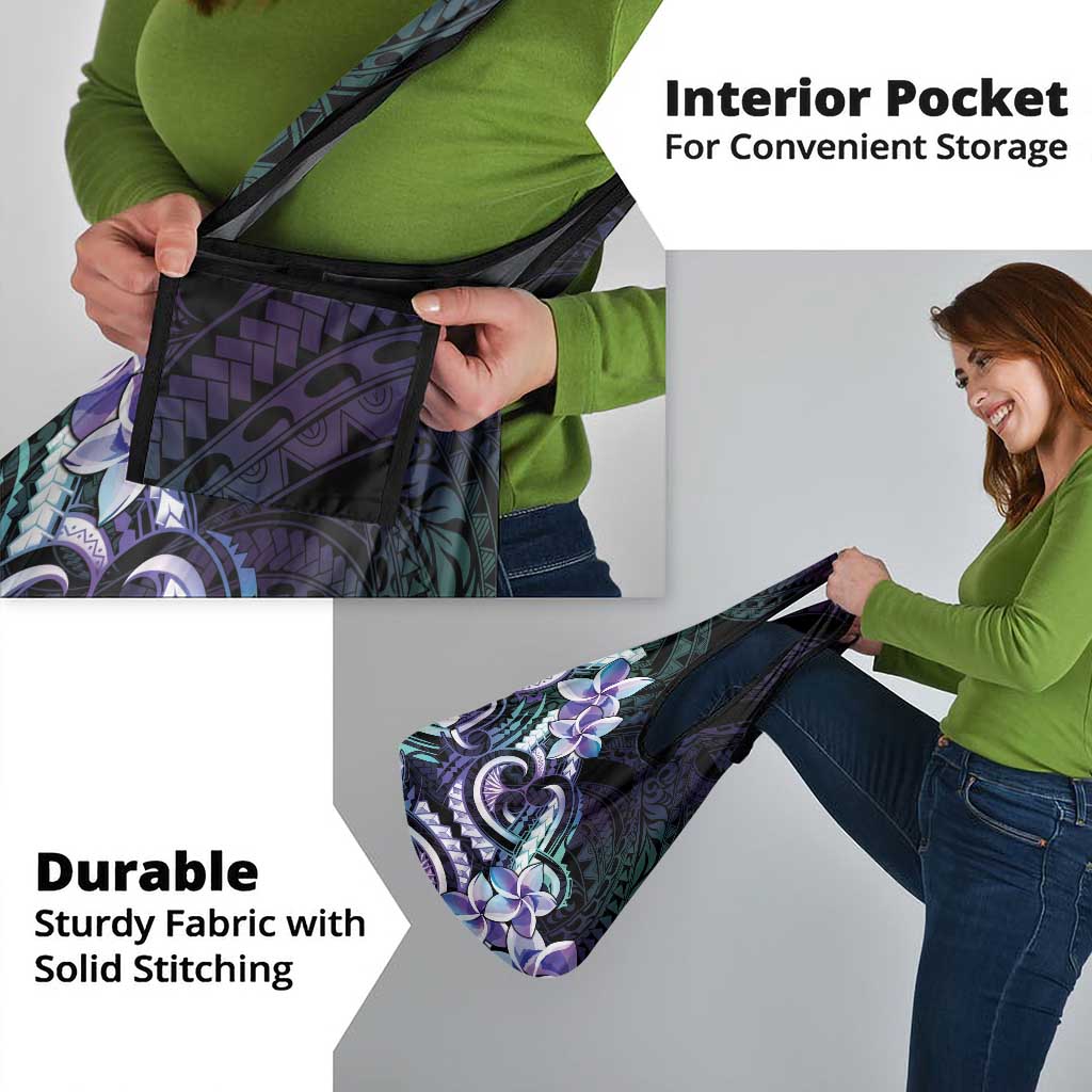 Polynesian Art Tattoo Grocery Bag Plumeria Flowers Turquoise Gradient