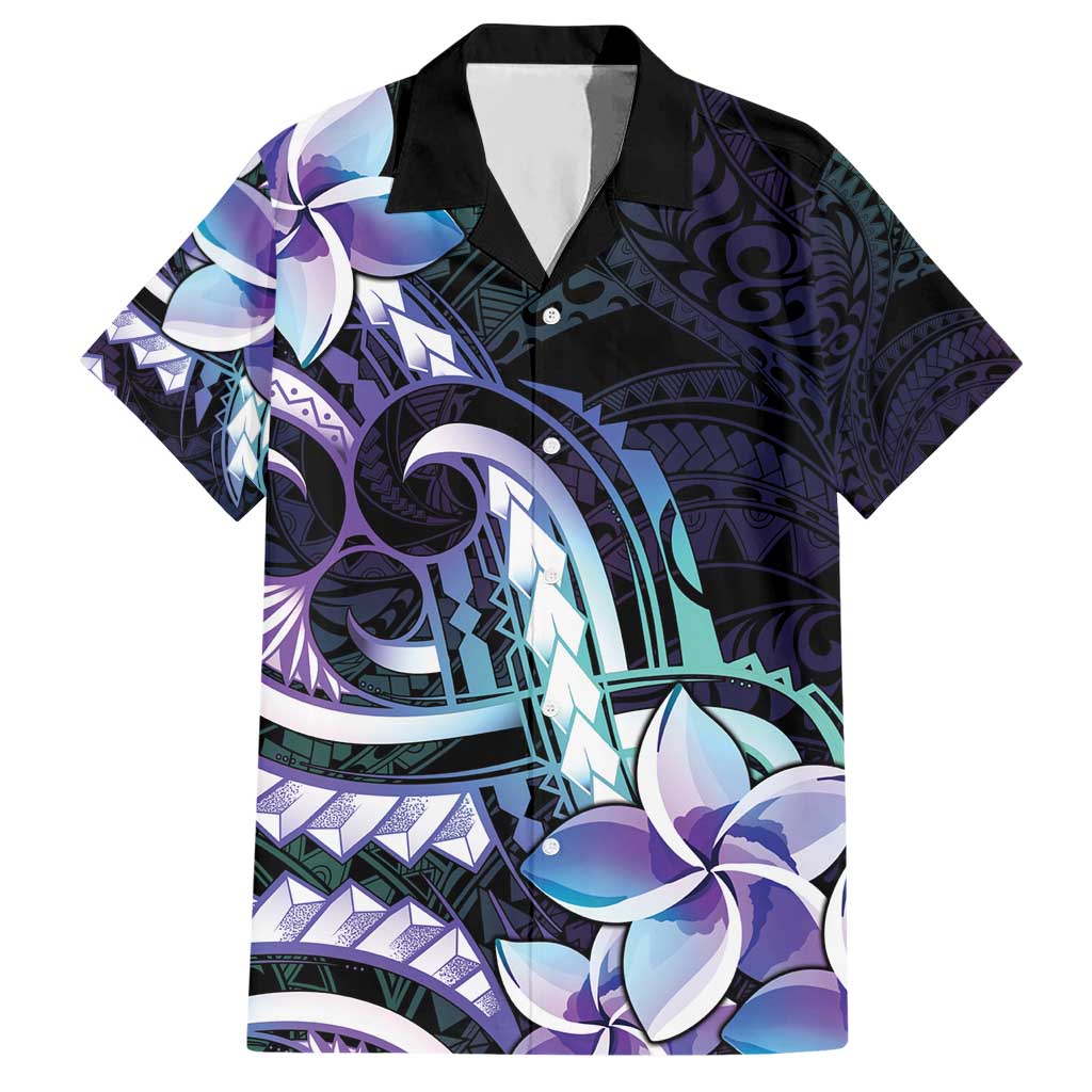 Polynesian Art Tattoo Hawaiian Shirt Plumeria Flowers Turquoise Gradient LT05 Turquoise - Polynesian Pride
