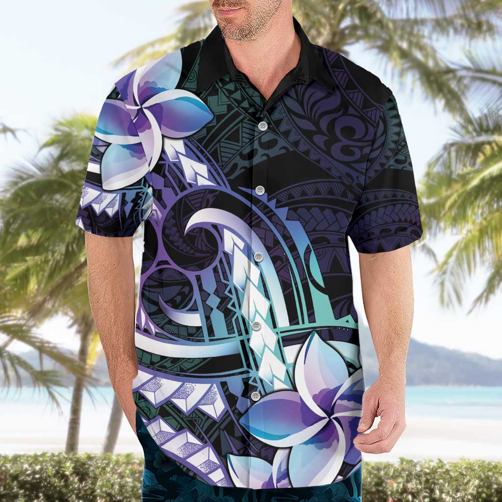 Polynesian Art Tattoo Hawaiian Shirt Plumeria Flowers Turquoise Gradient LT05 - Polynesian Pride