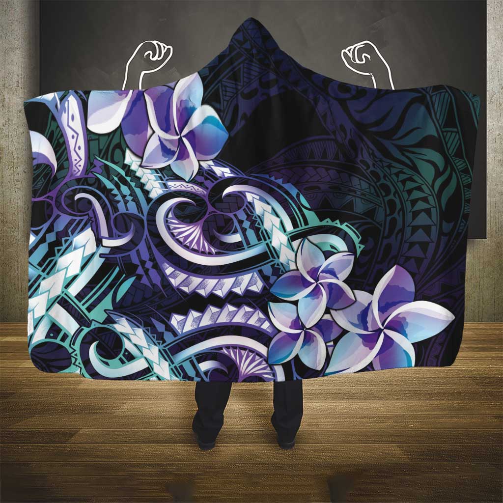 Polynesian Art Tattoo Hooded Blanket Plumeria Flowers Turquoise Gradient LT05 - Polynesian Pride