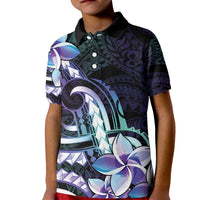 Polynesian Art Tattoo Kid Polo Shirt Plumeria Flowers Turquoise Gradient