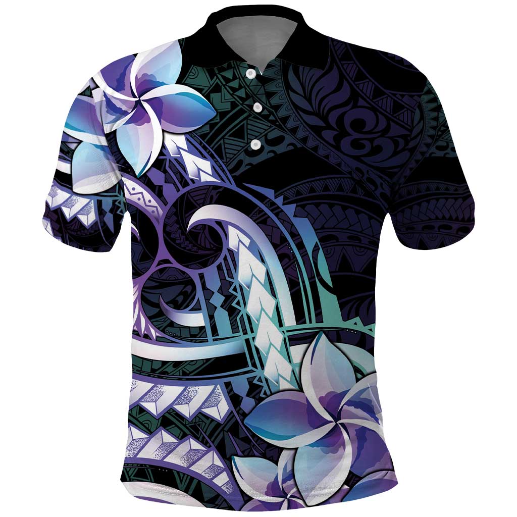 Polynesian Art Tattoo Polo Shirt Plumeria Flowers Turquoise Gradient