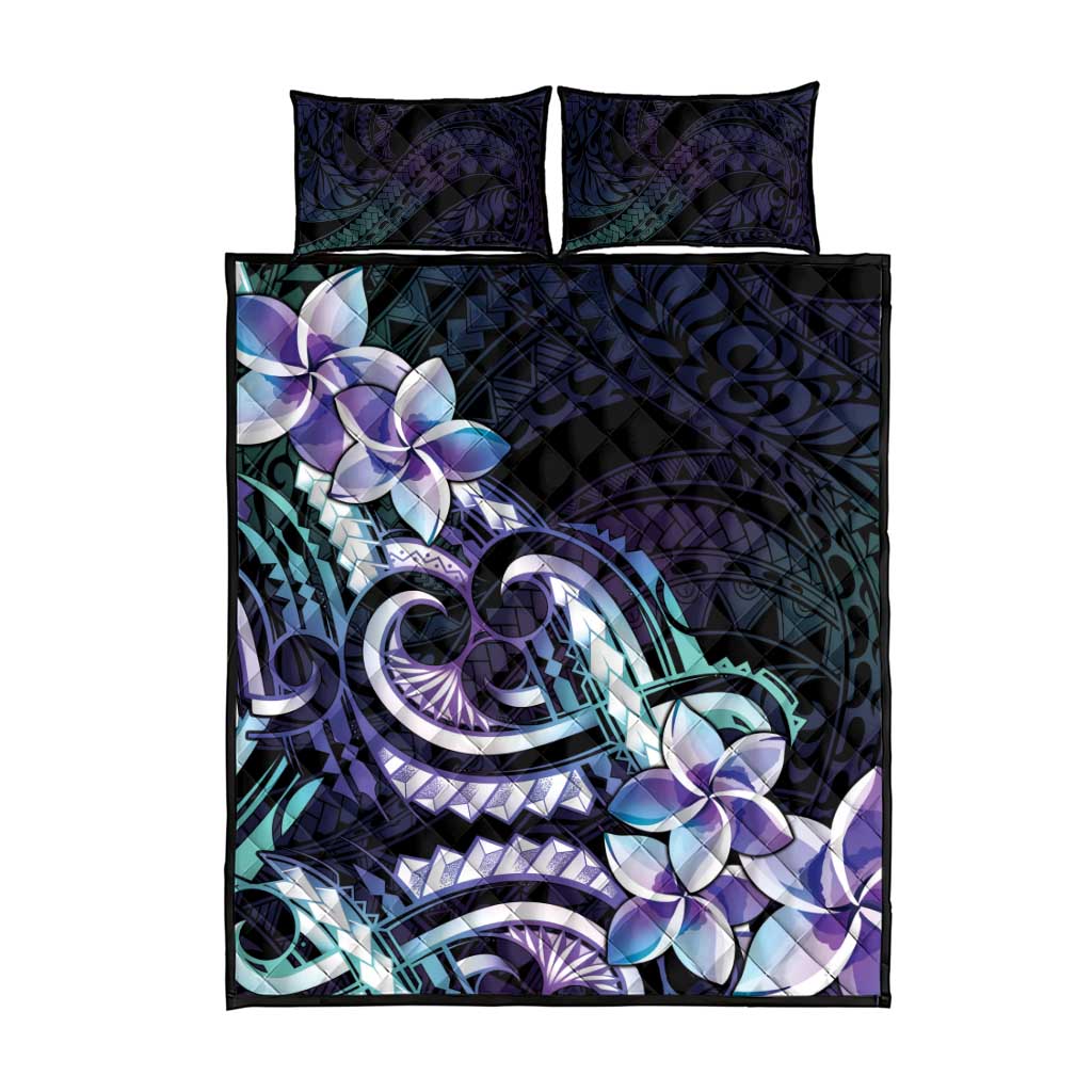 Polynesian Art Tattoo Quilt Bed Set Plumeria Flowers Turquoise Gradient LT05 - Polynesian Pride