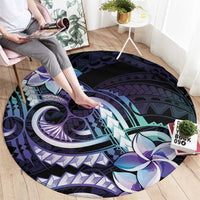 Polynesian Art Tattoo Round Carpet Plumeria Flowers Turquoise Gradient