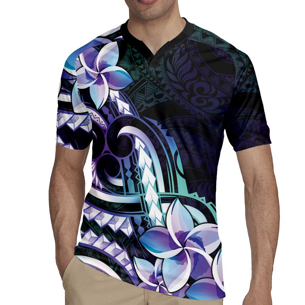 Polynesian Art Tattoo Rugby Jersey Plumeria Flowers Turquoise Gradient