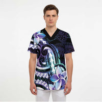 Polynesian Art Tattoo Scrub Top Plumeria Flowers Turquoise Gradient LT05 - Polynesian Pride