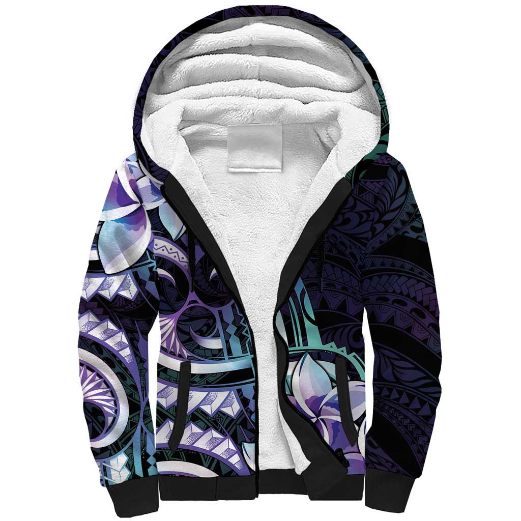 Polynesian Art Tattoo Sherpa Hoodie Plumeria Flowers Turquoise Gradient LT05 Unisex Turquoise - Polynesian Pride